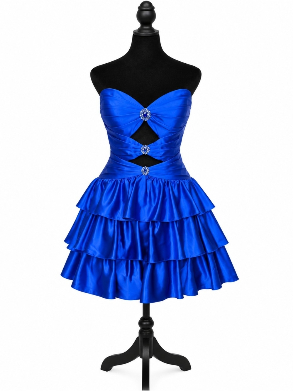 Sherri Hill Royal Blue Mini Dress With Corset Back And Front Cut Outs